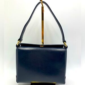 Auth Old Gucci Small Kelly Navy Blue Smooth Leather Handbag Preloved Purse